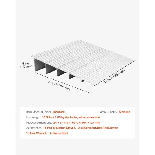 VEVOR Türschwellenrampe, 677x865x138 mm, Rollstuhlrampe aus Aluminiumlegierung mit einer Tragkraft von 360 kg, Bordsteinrampen für Heimtreppen für Rollstühle Roller Gehhilfen Fahrräder Dreiräder – Bild 6