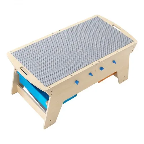VEVOR Kindertisch 905 x 497 x 393 mm, Aktivitätstisch aus Holz, Mehrzweck-Spieltisch mit 200 Bausteinen und 3 Aufbewahrungsbehältern, Bausteintisch, Geschenk für Kinder ab 3 Jahren, Holzfarbe – Bild 9