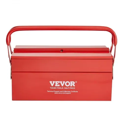 VEVOR Werkzeugkasten 355,6x200x165mm, 2-stöckig, 3-Fach, Werkzeugkiste mit Griff & Schlossloch, pulverbeschichteter Stahl, Werkzeugkoffer für Haushalt, Fabrik, Lager, Reparaturwerkstatt, rot – Bild 8