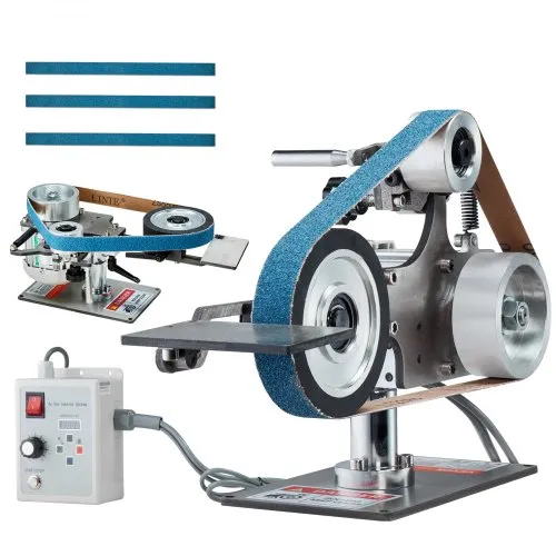 VEVOR Bandschleifmaschine, 762×25,4mm Bandpolierer mit variabler Geschwindigkeit und VFD, 550 W Polier- und Schleifmaschine mit 2 Schleifformen und 3 Schleifbändern für die Metallbearbeitung, Messerherstellung VEVOR Bandschleifmaschine, 762×25,4mm Bandpolierer mit variabler Geschwindigkeit und VFD, 550 W Polier- und Schleifmaschine mit 2 Schleifformen und 3 Schleifbändern für die Metallbearbeitung, Messerherstellung