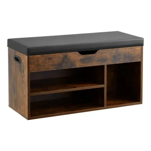 VEVOR Schuhregalbank Schuhbank (805 x 305 x 445 mm), Eingangsbereichsbank mit anhebbarem Stauraum & Polster, Schuhregal mit 3 Fächern (136 kg belastbar), für Haustür Flur Wohnzimmer Schwarz – Bild 9