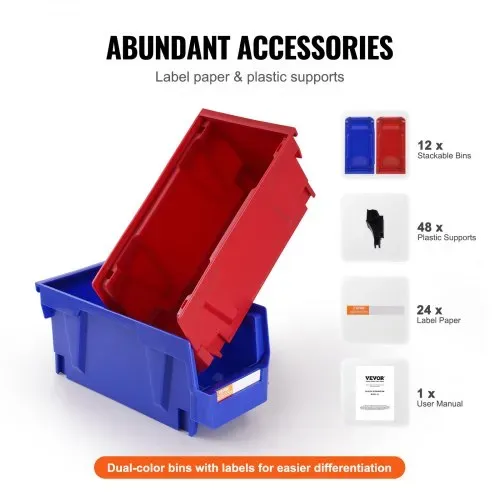 VEVOR 12er-Set Sichtlagerboxen Stapelboxen Stapelkisten Lagerkästen Blau/Rot – Bild 4