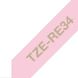 Brother TZE-RE34 Etiketten erstellendes Band Gold auf Rosa Brother TZE-RE34 Etiketten erstellendes Band Gold auf Rosa