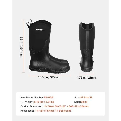 VEVOR Gummistiefel mit Stahlkappe für Herren, Schutzschuhe, wasserdichte Regen-Angelstiefel, rutschfeste Arbeitsschuhe für den Außenbereich, für Fertigung, Bau, Landwirtschaft, Größe 12 US – Bild 6