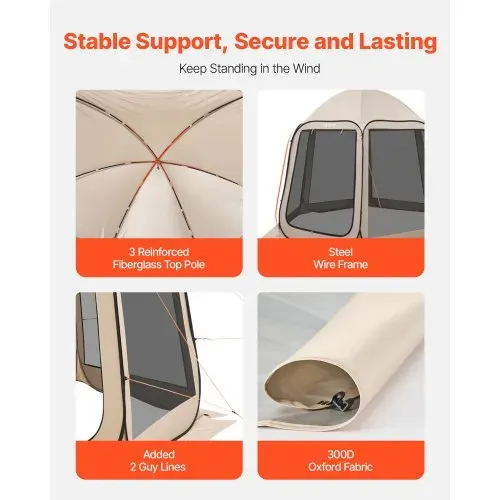 VEVOR Pop up Zelt, 3304,8x280,4 cm, Campingzelt für 4–8 Personen, Partyzelt inklusive Tragetasche, Seitenwänden aus Netz und Heringen, für Garten, Terrasse und Outdoor-Aktivitäten, Beige – Bild 4