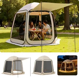 VEVOR Campingzelt, 304,8 x 280,4 cm, Pop-up-Zelt mit ausziehbarer Markise, tragbares Partyzelt für 4–8 Personen mit Tragetasche und Seitenwänden, für Terrasse und Outdoor-Aktivitäten, Beige VEVOR Campingzelt, 304,8 x 280,4 cm, Pop-up-Zelt mit ausziehbarer Markise, tragbares Partyzelt für 4–8 Personen mit Tragetasche und Seitenwänden, für Terrasse und Outdoor-Aktivitäten, Beige