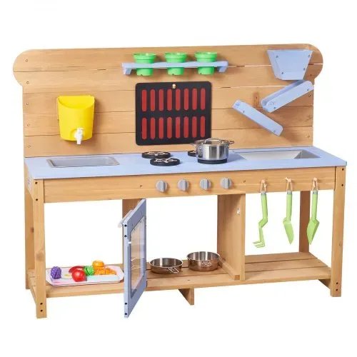 VEVOR Spielküche, Kinderküche mit Herd, Haken, Doppelspülbecken, Pflanzspaten, Pfannenwendern, Kochgeschirr & Zubehör, Spielzeugküche zum Spielen mit Wasser & Sand, Holzküche, 1220x425x930 mm – Bild 8