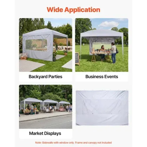 VEVOR 1x Seitenwand für Pavillon, Seitenteil für 3 x 3 m Faltpavillon, Wasserfeste Seitenplane mit Sonnenschutz PU-Beschichtung, inklusive Reißverschluss & Fenster für Outdoor-Events Marktstände, Weiß – Bild 6