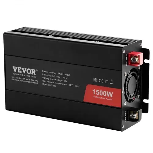 VEVOR Modifizierter Sinus-Wechselrichter, 1500 W DC 12 V AC 230 V Wechselrichter mit 2 AC-Steckdosen 2 USB-Anschlüssen 1 Typ-C-Anschluss 6 Ersatzsicherungen für Smartphone, Laptops – Bild 8