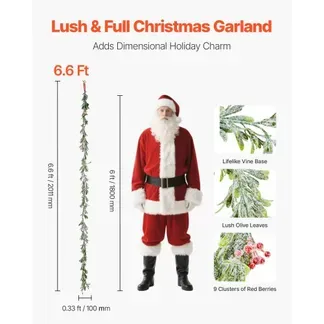 VEVOR Weihnachtsgirlande, 2 m, realistisches Grün, Tannengirlande, dekoriert mit Weinreben, Olivenblättern & Beeren, immergrüne Kunstgirlanden mit Lichterkette, Weihnachtsdeko für Kaminsims VEVOR Weihnachtsgirlande, 2 m, realistisches Grün, Tannengirlande, dekoriert mit Weinreben, Olivenblättern & Beeren, immergrüne Kunstgirlanden mit Lichterkette, Weihnachtsdeko für Kaminsims