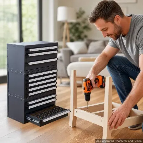VEVOR Bohrer-Spenderschrank, 3-teilig, drei Schubladen für 1,6 mm bis 12,7 mm und Buchstabengrößen A bis Z, Bohrer-Organizer mit fünf Schubladen für Drahtstärken Nr. 1 bis Nr. 60, Stapelbarer Schrank – Bild 7