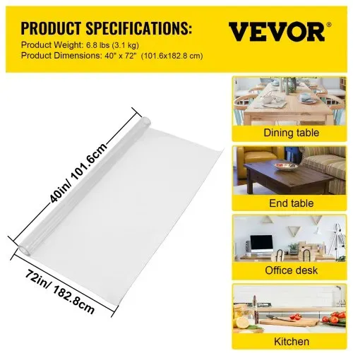 VEVOR PVC Tischabdeckung 101,6 x 182,8 cm, 1,5 mm Dicker Transparenter Tischschutz, Rechteckige transparente Schreibtischunterlage, Wasserdicht Tischschutz PVC Folie für Büro-Kommode, Nachttisch – Bild 6