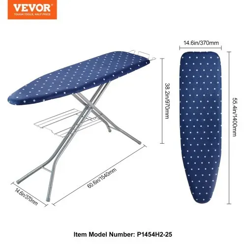 VEVOR Bügelbrett Dampfbügelbrett Dampfbügeltisch mit Bügeleisenablage, 4 Schichten Klappbarer Bügeltisch 1400 x 370 mm Bügelfläche, 10 Höhenverstellbar 640–970 mm 30 kg Belastbar Blau Bügeln – Bild 6