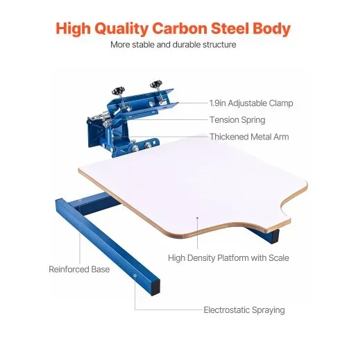 VEVOR Siebdruckmaschine 1-Farbe 1-Stationen-Siebdruckpresse 540x450 mm, Einstellbare Spannung Pulverbeschichteter Kohlenstoffstahl für T-Shirt-Bedruckung Heim-& Gewerbegebrauch – Bild 4