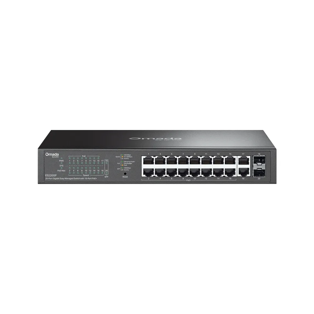 TP-Link Switch easy managed Layer2 20 Port • 18x 1GbE • 16x PoE af • 2x SFP • 150W PoE Budget • Lüfterlos • Omada • ES220GP – Bild 2
