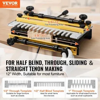 VEVOR Zinkenfräsmaschine, 31 cm Breit, Zinkenfräsgerät mit 4 Fräsern & 3 Schablonen, Zinkenfrässchablone, Präzise Ausrichtung, Werkzeug für Zapfenverbindungen in Möbel- & Schrankherstellung VEVOR Zinkenfräsmaschine, 31 cm Breit, Zinkenfräsgerät mit 4 Fräsern & 3 Schablonen, Zinkenfrässchablone, Präzise Ausrichtung, Werkzeug für Zapfenverbindungen in Möbel- & Schrankherstellung