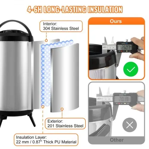 VEVOR Heiß- und Kaltgetränkespender Getränkespender 9,2 L, Edelstahl Heiß- und Kaltwasserbrunnen Großer Getränkespender mit Zapfen & Tragegriff für Kaffee, Wasser, Saft, Isolierkanne für Cafés, Bars – Bild 2