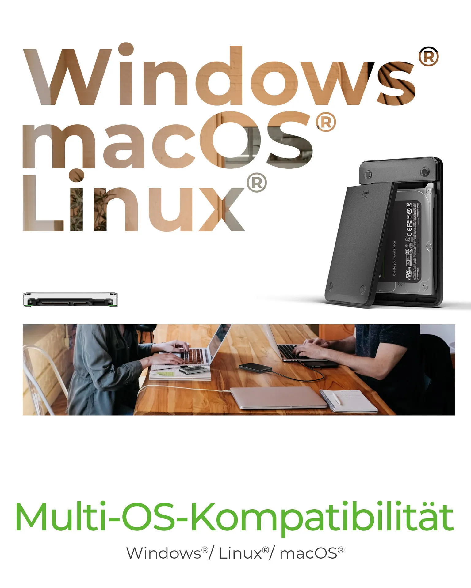 ICY BOX IB-201T-CU31, ext. 2.5" SATA Gehäuse, USB 3.2 Gen 2 bis zu 10 Gbit/s, Werkzeuglos, Kunststoff, schwarz – Bild 5