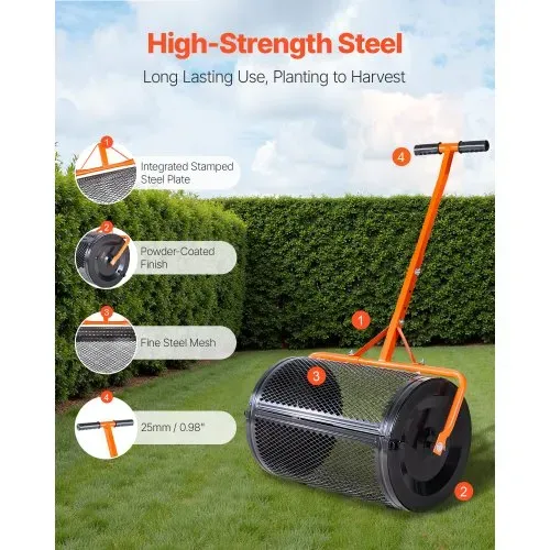 VEVOR Saatgutstreuer, 67 cm breiter Kompoststreuer mit T-Griff, Torfmoosstreuer 3 Höhen verstellbar, pulverbeschichteter Gartenstreuer aus Stahl, robuster Düngestreuer zum Pflanzen und Säen – Bild 2