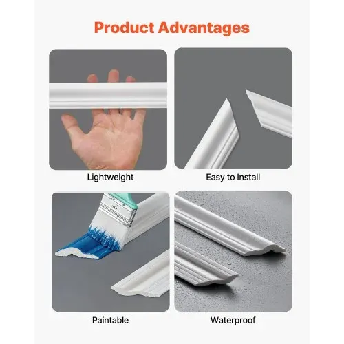 VEVOR Wandform-Set, 6er-Set 61x61cm u. 61x137cm Stuckleisten aus Lackierbarem Polystyrol, Wasserfeste Wandleiste, Zierleiste für Wände, Friesleisten für Wohnzimmer, Schlafzimmer, Zuhause, Weiß – Bild 3