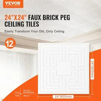 VEVOR Deckenfliesen, 12er-Pack 24 x 24 Zoll, abgehängte Deckenfliesen aus hochwertigem PVC-Blatt, einfache Installation/Zuschneiden, Kunststoff-Deckenfliesen zum Aufkleben, Deckenverkleidung für Heim-/Bürodekoration, weißes Echo-Muster VEVOR Deckenfliesen, 12er-Pack 24 x 24 Zoll, abgehängte Deckenfliesen aus hochwertigem PVC-Blatt, einfache Installation/Zuschneiden, Kunststoff-Deckenfliesen zum Aufkleben, Deckenverkleidung für Heim-/Bürodekoration, weißes Echo-Muster