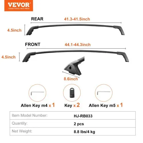 VEVOR Dachträger-Querstangen, Kompatibel mit Toyota RAV4 2020–2023, 72,57 kg Tragfähigkeit, rostfreie Aluminium-Querstangen mit Schlössern, Dachgepäckträger (nicht geeignet für Adventure/TRD Off-Road) – Bild 6