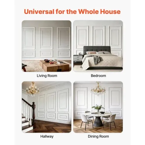VEVOR Wandform-Set, 3er-Set, 45,97x78,99cm & 78,99x138,18cm Stuckleiste mit zweifach gerilltem, breitem & schmalem Profil, lackierbares Polystyrol, Zierleiste für Wohnzimmer & Schlafzimmer, Weiß – Bild 6