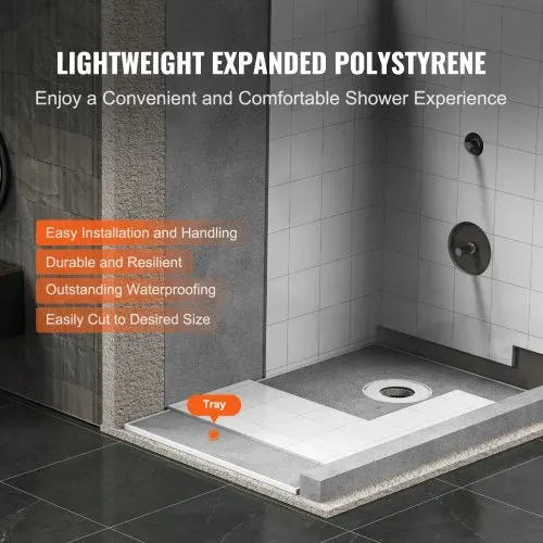 VEVOR Duschrand-Set, 1524 x 965 x 28 mm, großes Duschwannen-Set mit 16,5 cm versetztem Abfluss, leichte EPS-Duschinstallations-Sets mit 2 wasserdichten Tüchern, Duschwannen-Neigungsstangen – Bild 3