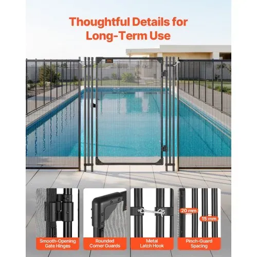 VEVOR Poolzaun Tor 1,2x0,75 m, Tür für Poolschutzzaun Kinderschutzzaun, Sicherheitstor-Set mit Metallriegel, 352 g/m² Teslin-PVC-Gewebe, Rundrohr, Abschließbar, für Schwimmbecken, Schwarz – Bild 5