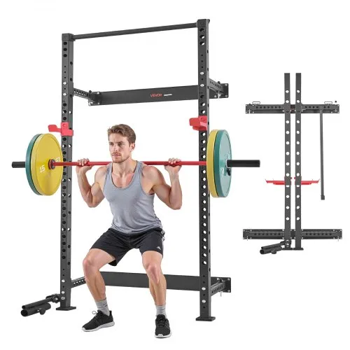 VEVOR Power Cage Klappbar 454 kg Belastbar, Wandmontiertes Power Rack, Multifunktionales Krafttrainingsgerät mit Landminenbefestigung & verstellbaren J-Haken & Klimmzugstange für Heimfitnessstudio VEVOR Power Cage Klappbar 454 kg Belastbar, Wandmontiertes Power Rack, Multifunktionales Krafttrainingsgerät mit Landminenbefestigung & verstellbaren J-Haken & Klimmzugstange für Heimfitnessstudio
