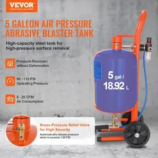 VEVOR Mobiles Sandstrahlgerät 18,92 L Sandstrahlanlage 243,84 cm ArbeitsschlauchSandstrahler 60–110 PSI Arbeitsdruck ideal zum Entfernen von Rost, Farbe, Flecken und das Polieren großer Flächen VEVOR Mobiles Sandstrahlgerät 18,92 L Sandstrahlanlage 243,84 cm ArbeitsschlauchSandstrahler 60–110 PSI Arbeitsdruck ideal zum Entfernen von Rost, Farbe, Flecken und das Polieren großer Flächen