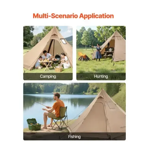 VEVOR Campingzelt für 4 Personen, tragbares Tipi-Zelt mit Ofenanschluss, Pyramidenzelt, leichte 4-Jahreszeiten-Schutzzelte zum Wandern, Angeln und Rucksackreisen, Größe M – Bild 5