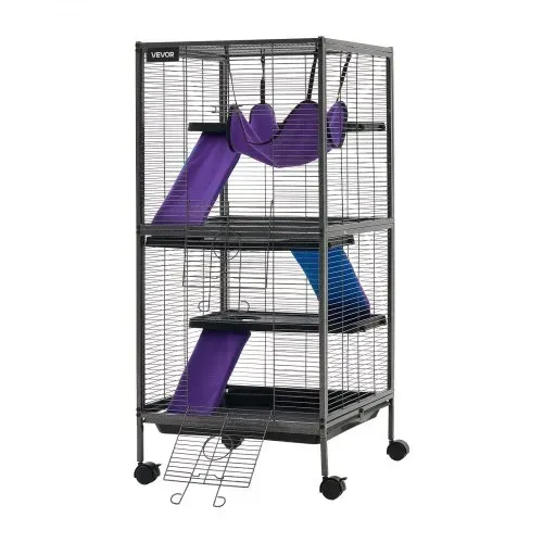 VEVOR Kleintierkäfig Metall Frettchenkäfig Kleintiergehege 52x52x113 cm, Frettchen Chinchillas Gleithörnchen Meerschweinchen & Kaninchen 4-Stöckig 13,97 mm Drahtabstand Feststellbare Schwenkrolle – Bild 10