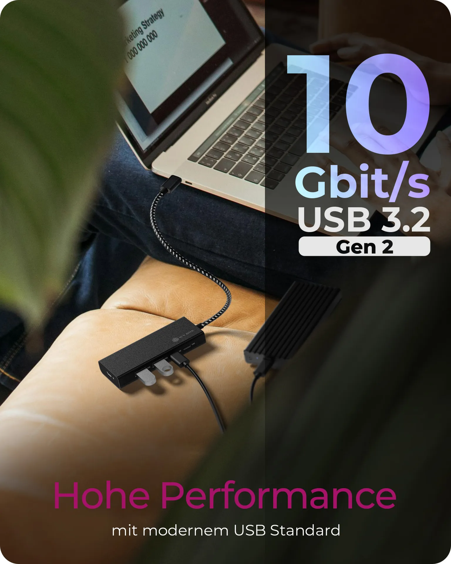 ICY BOX IB-HUB1436-CPD, USB 3.2 Gen 2 Hub, 1x Type-C® zu 2x Type-C® und 2x Type-A USB Anschlüssen 10 Gbit/S und Power Delivery bis zu 100 W, schwarz – Bild 2