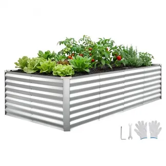 VEVOR Hochbeet Metall 240x120x62 cm, Rechteckiges Gartenbeet, Pflanzkasten-Set für den Außenbereich, Gemüsebeet mit Handschuhen, Blumenbeet Bodenlos, Pflanzbeet für Blumen & Gemüse, Silber VEVOR Hochbeet Metall 240x120x62 cm, Rechteckiges Gartenbeet, Pflanzkasten-Set für den Außenbereich, Gemüsebeet mit Handschuhen, Blumenbeet Bodenlos, Pflanzbeet für Blumen & Gemüse, Silber