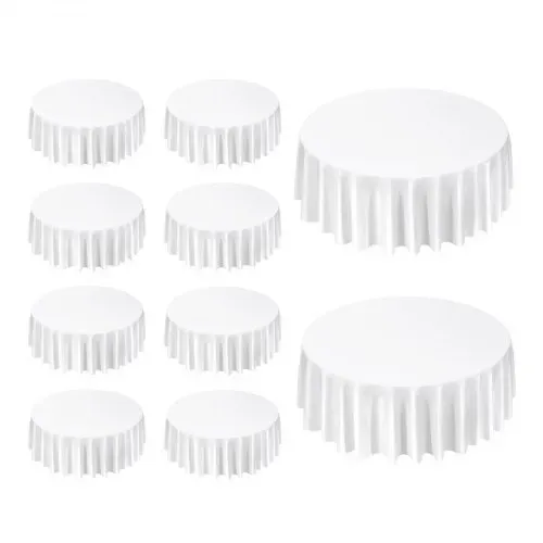 VEVOR 10 Stk. runde Tischdecken Tischwäsche 3048 mm, knitterfreier Tischdeckenschutz, maschinenwaschbares Tischtuch aus Polyestergewebe für Partys Hochzeiten Bankette formelle Veranstaltungen, Weiß – Bild 9