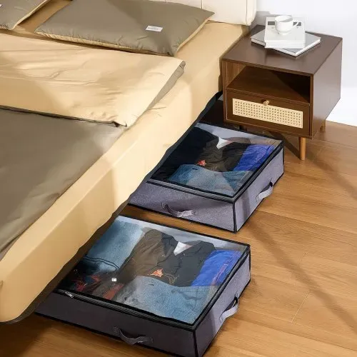 VEVOR Unterbettkommode Unterbettaufbewahrungstasche 4 Stk. (996 x 500 x 180 mm) Unterbettbehälter mit transparenten Deckeln (90 L), Aufbewahrungsbox Organizer für Kleidung Schuhe Schlafzimmer – Bild 7