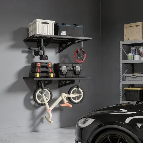 VEVOR 2er-Set Garagenregal 914x620x210 mm Werkzeugaufbewahrung 113 kg pro Schicht Werkzeughalter mit Haken 914x620 mm Regalfläche Aufbewahrungsregale Metallregal Werkzeug Organizer Wandregale – Bild 7