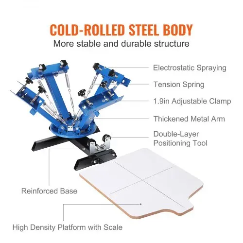 VEVOR Siebdruckpresse T-Shirt Siebdruckmaschine 1 Farben + 1 Station, T-Shirtpresse, Hitzepresse Transferpresse DIY Ausrüstung Drucker, Textildruck Kleidung, Kissenbezüge, Gepäckstücke usw. – Bild 4
