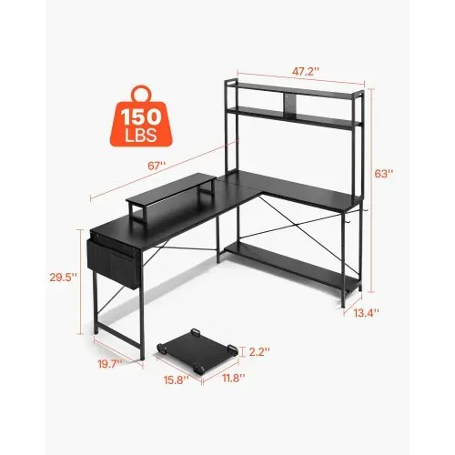 VEVOR Gaming Tisch L-Form 1,7 m, Gamertisch mit Monitorständer & Verschiebbarem CPU-Ständer, Ecktisch 68 kg Tragfähigkeit, Eckschreibtisch Computertisch, Arbeitsstation für Homeoffice VEVOR Gaming Tisch L-Form 1,7 m, Gamertisch mit Monitorständer & Verschiebbarem CPU-Ständer, Ecktisch 68 kg Tragfähigkeit, Eckschreibtisch Computertisch, Arbeitsstation für Homeoffice