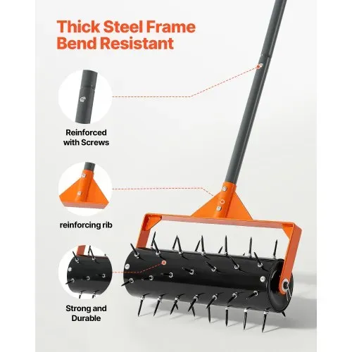 VEVOR Rasenlüfter Walze Manuell, Aerifizierer für Rasen mit 42 Eisen Spikes 410 mm Breit Platte Langem Griff, Bodenbelüften Werkzeug Rasenrolle für Verdichtete Böden Rasenpflege Hof Garten, Schwarz – Bild 2