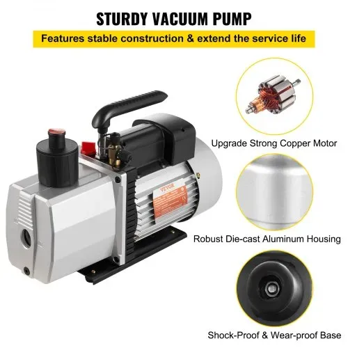 VEVOR Vakuumpumpe 8 CFM 3/4 HP Zweistufige Klimaanlagen-Vakuumpumpe 220V 0,3 PA Ultimatives Vakuum Kältemittel HVAC Werkzeug für Automobile Reparatur Vakuum Evakuierung – Bild 2
