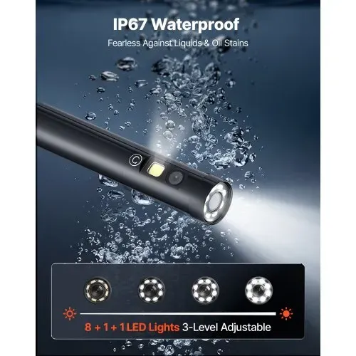 VEVOR Triple Lens Endoskopkamera mit Licht, Inspektionskamera mit 5 Zoll Bildschirm 1,5 m Kabel & 5000mAh Akku, 8 mm Kanalkamera mit 8X Zoom & IP67, Boroskopkamera mit Handgriff für Auto Rohre Abfluss – Bild 5
