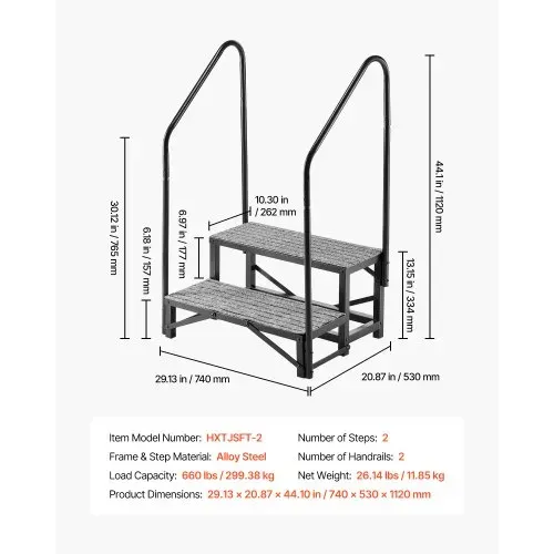 VEVOR Wohnmobiltreppe mit 2 Handläufen (2 Stufen), Standtreppe mit 300 kg Tragkraft, Außentreppe mit Rutschfester Matte für Senioren/Haustiere, Trittstufe für Camper, Mobilheim, Veranda, Pool und Spa – Bild 6