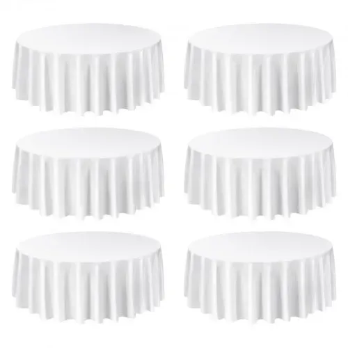 VEVOR 6 Stk. runde Tischdecken Tischwäsche 3048 mm, knitterfreier Tischdeckenschutz, maschinenwaschbares Tischtuch aus Polyestergewebe für Partys Hochzeiten Bankette formelle Veranstaltungen, Weiß – Bild 10
