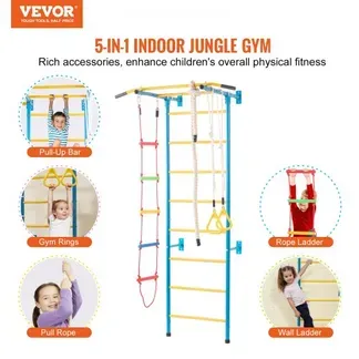 VEVOR Sprossenwand Turnwand Klettergerüst für Kinder (ab 3 Jahren), 5-in-1-Set mit schwedischer Leiter aus Karbonstahl, Klimmzugstange & Strickleiter & Turnringen 100 kg belastbar mehrfarbig VEVOR Sprossenwand Turnwand Klettergerüst für Kinder (ab 3 Jahren), 5-in-1-Set mit schwedischer Leiter aus Karbonstahl, Klimmzugstange & Strickleiter & Turnringen 100 kg belastbar mehrfarbig