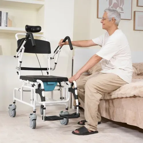 VEVOR Duschrollstuhl, 440 mm breiter Toilettenrollstuhl aus Aluminiumlegierung für Innendusche, Toilettenstuhl mit Bremse für behinderte Erwachsene, Rollstuhl mit einer Tragkraft von 136 kg – Bild 7