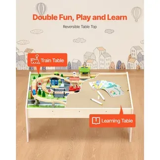 VEVOR Holz Aktivitätstisch, 84-teilig, mit zusammenklappbarem Aufbewahrungsbehälter, 3-in-1-Eisenbahnset zum Spielen, Malen, Lesen, Essen, kreatives Spielzeugset für Kinder ab 3 Jahren VEVOR Holz Aktivitätstisch, 84-teilig, mit zusammenklappbarem Aufbewahrungsbehälter, 3-in-1-Eisenbahnset zum Spielen, Malen, Lesen, Essen, kreatives Spielzeugset für Kinder ab 3 Jahren