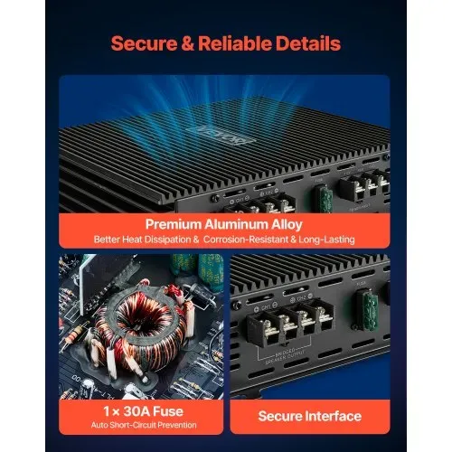 VEVOR Autoverstärker 2-Kanal, Endstufe Klasse AB Überbrückbar, Max. 2 x 300 W an 4 Ohm / 2 x 600 W an 2 Ohm, Hochleistungsverstärker für SUVs Pickups Geländewagen Mehrkanal-Audioverstärker – Bild 4