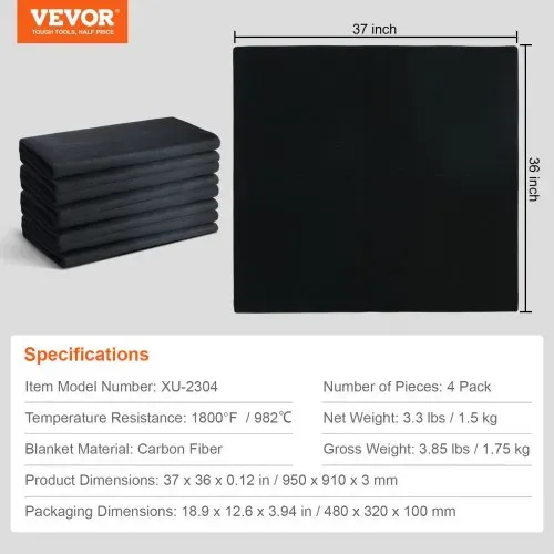 VEVOR 4er-Set Schweißdecke 950 x 910 x 3 mm Schweißschutzdecke 982℃ Hitzebeständigkeit Hitzeschutzgewebe Wärmeschutzmatte Kohlefaser Löschdecke feuerfeste Unterlage Brandschutzmatte Feuermatte – Bild 6